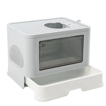 PaWz Foldable Cat Litter Box Tray Enclosed Kitty Toilet Hood Hair Grooming Grey PaWz